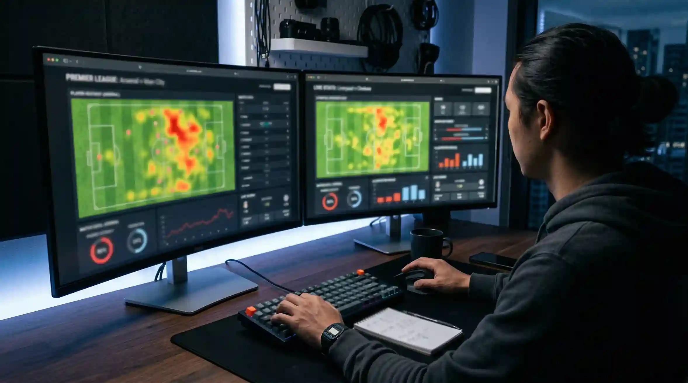 Buchmacher bei der Quotenberechnung mit Datenvisualisierung am Bildschirm