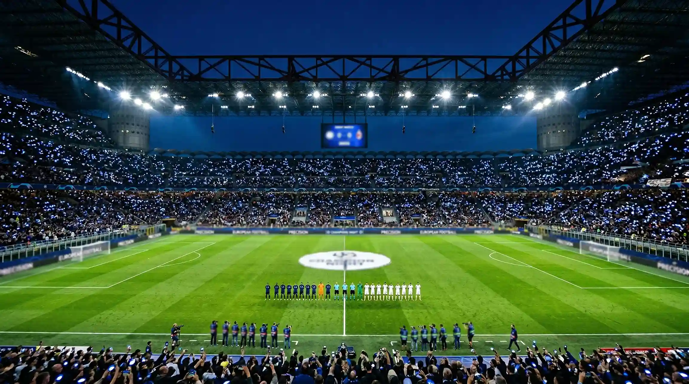 Champions League Spielnacht im europäischen Stadion unter Flutlicht