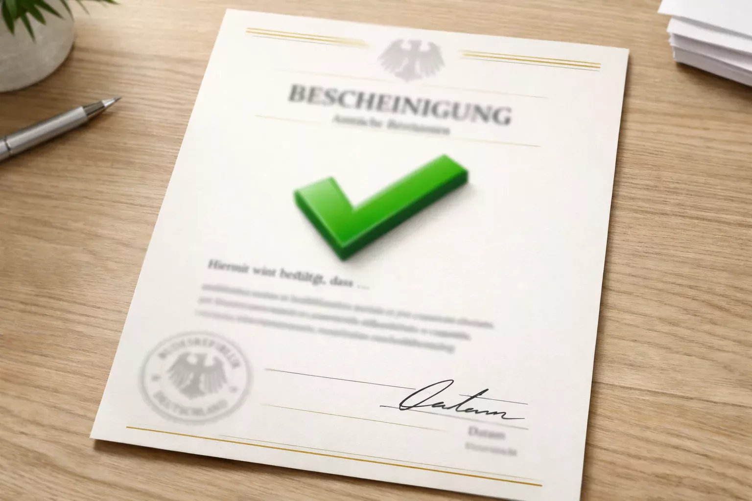 Offizielles Dokument mit Häkchen symbolisiert GGL-Lizenzprüfung