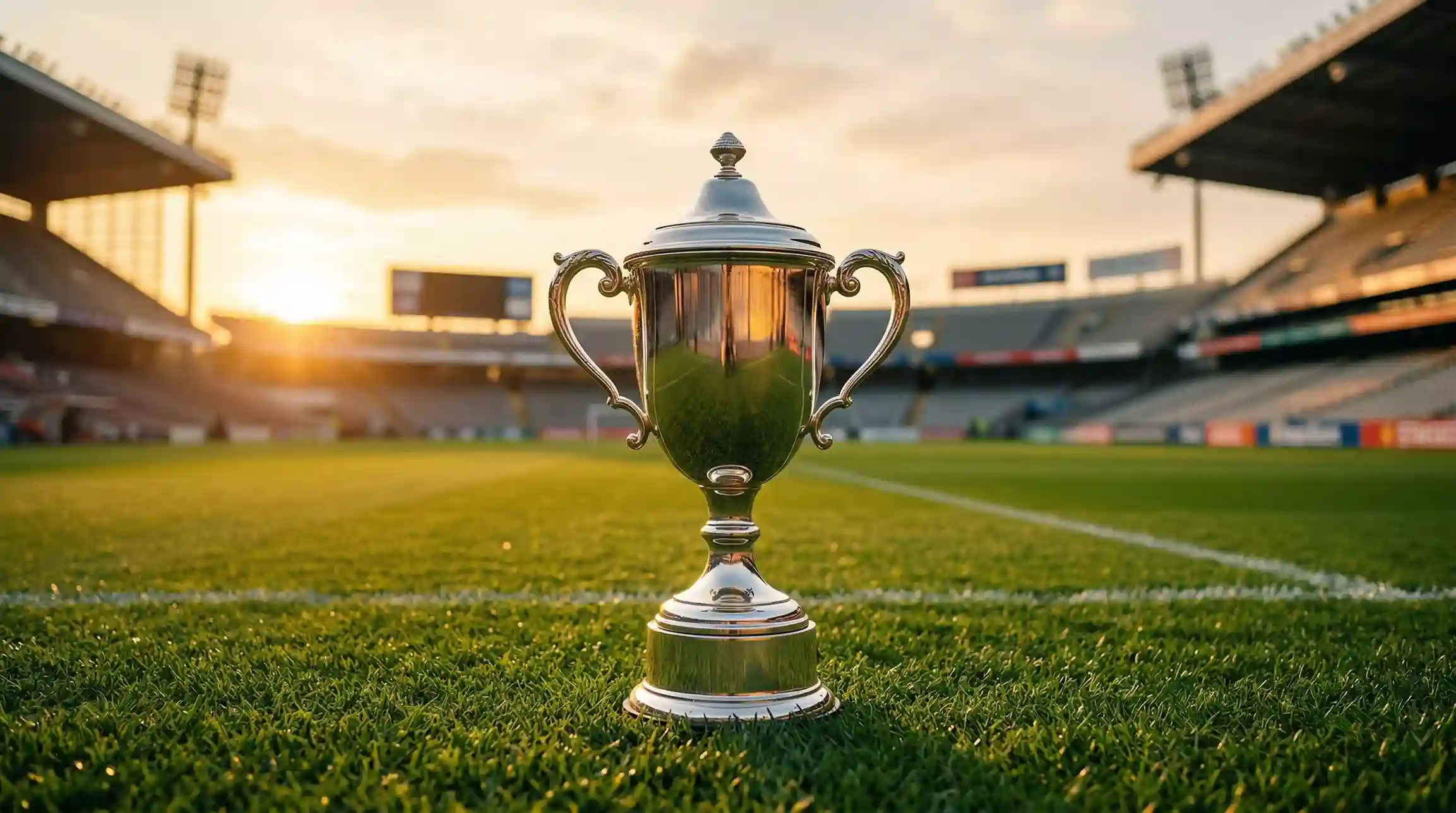 Meisterschaftspokal auf dem Rasen symbolisiert Langzeitwetten