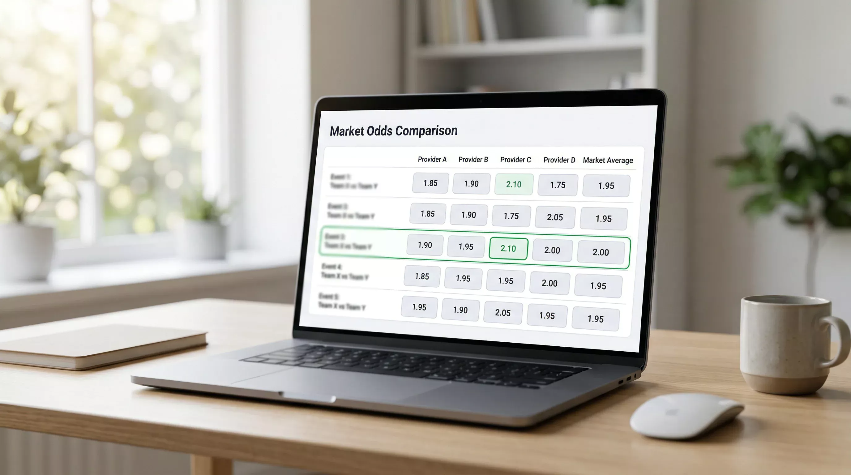 Vergleichende Darstellung von Wettquoten auf einem Bildschirm