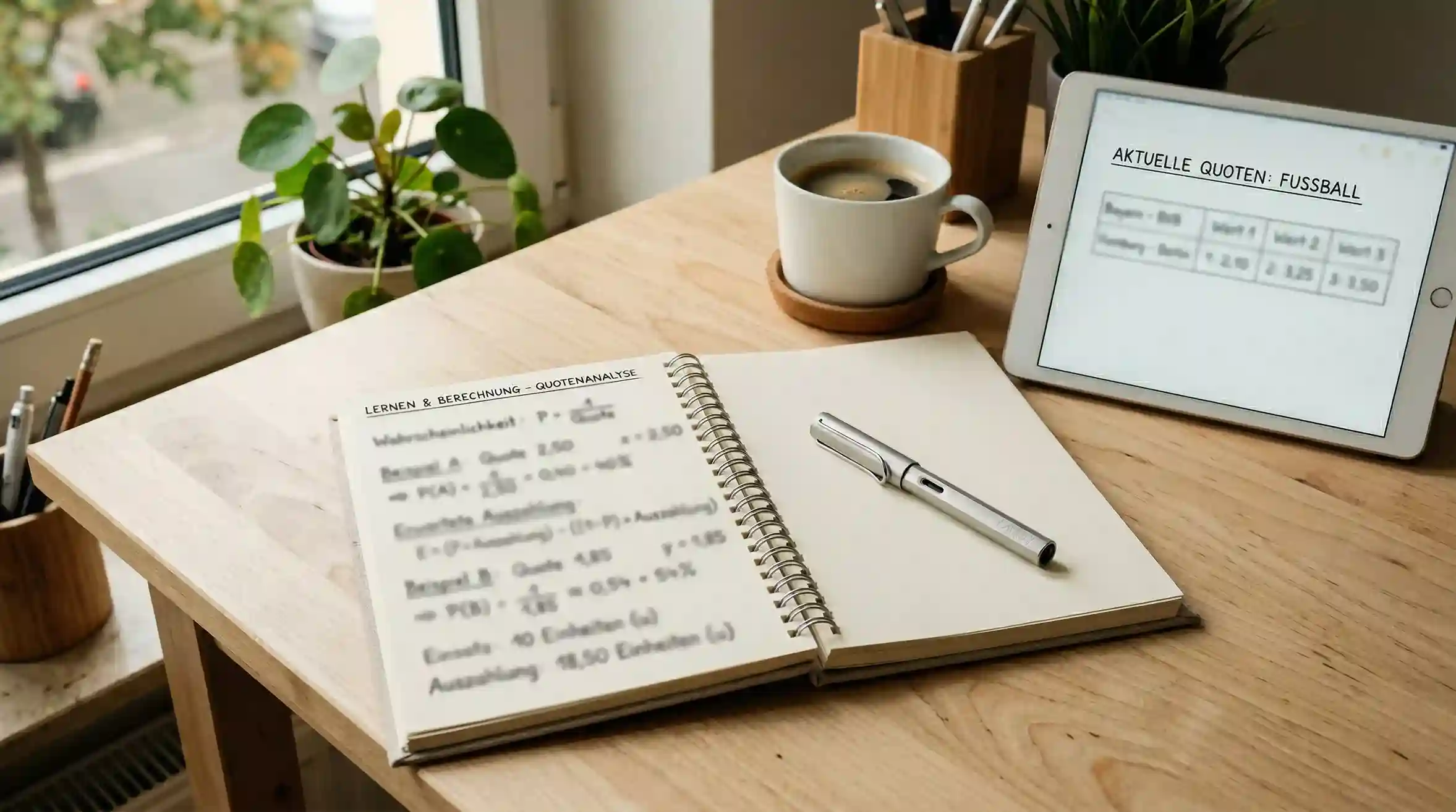 Wettquoten-Berechnung mit Dezimalformat und Gewinnformel auf Notizblock